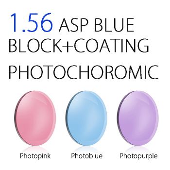 1.56 ASP Blue block+Coating Photochoromic pink,blue&purple lenses -6.00/-2.25~-4.00