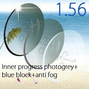 1.56 Inner progressive photogrey+blue block+antifog HMC lenses customized