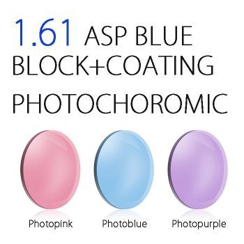 1.61 ASP Blue block+Coating Photochoromic pink,blue&purple lenses customized
