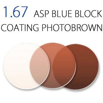 1.67 Stock ASP Blue block+Coating photobrown lenses -15.00, -12.00/-2.00