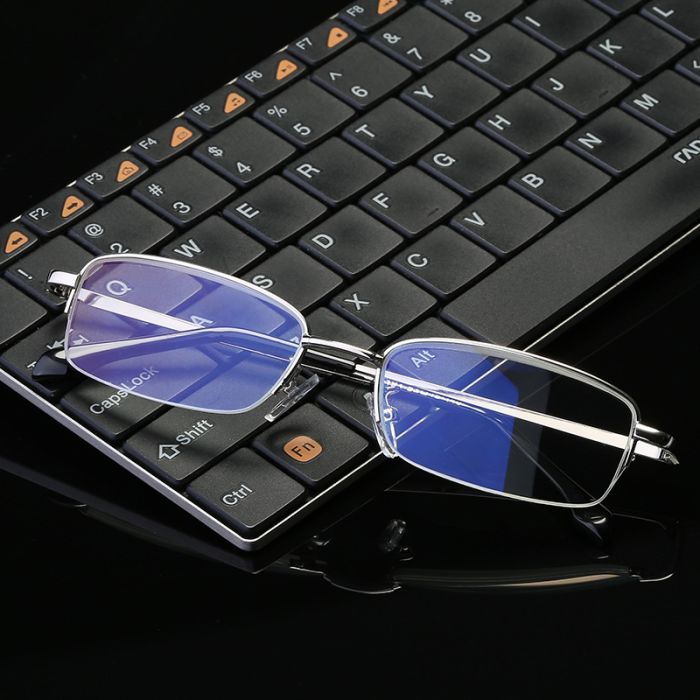 193 Metal half-rim blue block reading glasses, blue ar, business