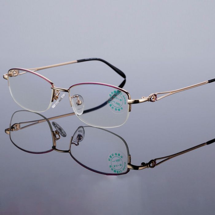 88999 Delicate female blue block reading glasses,metal half-rim