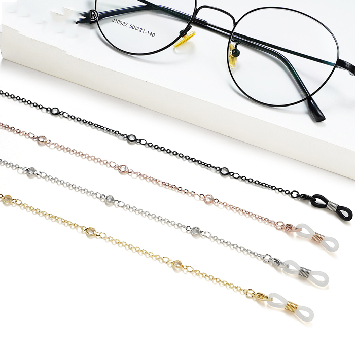 JH-18 Thick gold electroplated zircon copper eyewear chain personality (15 white diamonds)