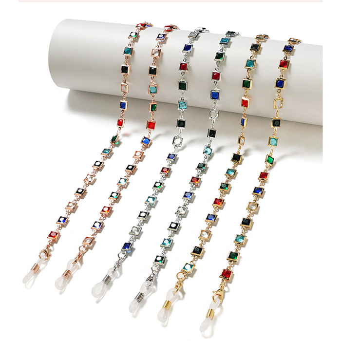 JH-253 Spectacle Chain Colorful Glass Bead Diamond Color Preserving Gold Sunglasses Neck Hanger Anti loss Multi purpose Mask Chain