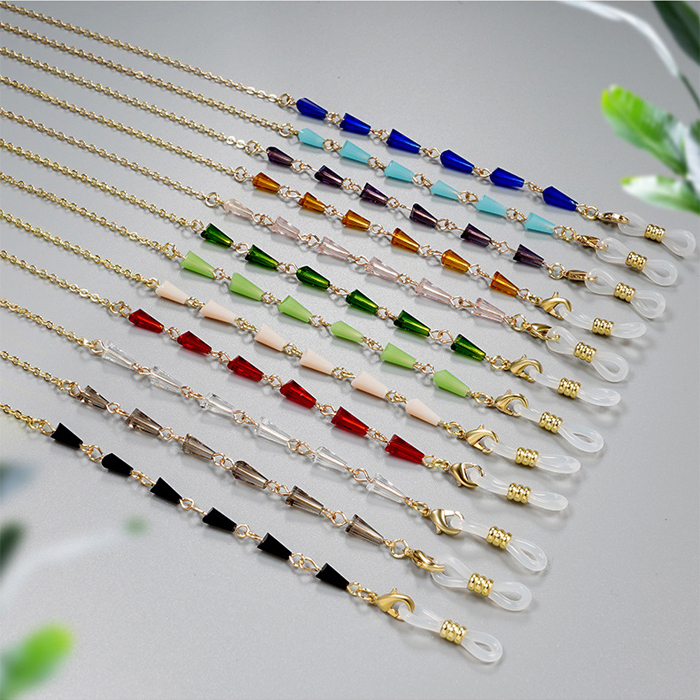 JH-263 Copper glasses chain mask rope multi-layer thick gold electroplating (crystal pagoda beads)