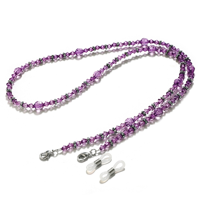 JH-284 Beaded Glasses Chain Glasses Rope Fashion Sunglasses Hanging Neck to Prevent Dropping and Loss (Purple Floral Beads)