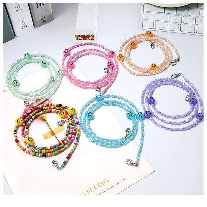 JH-289 Jelly colored smiley face mask chain, children's glasses, glasses chain, hanging rope, anti loss bead, glasses rope