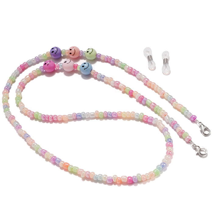 JH-298 Colorful Beaded Smiling Face Glasses Chain with Anti Drop Strap Colorful Ball Mask Chain