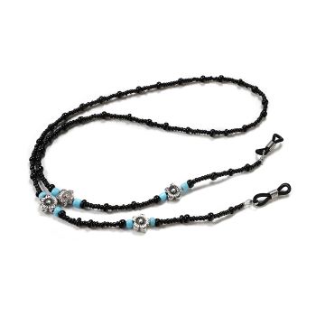JH-376 Simple retro beaded eyewear chain with silver metal flowers