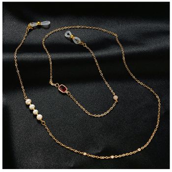 JH-71 Fresh water pearls+stainless steel chain(18k gold plating)+square brick, glasses chain, mask rope