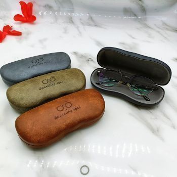 Leather wrapped iron myopia glasses case, large, smooth surface, solid color design, light luxury high-end