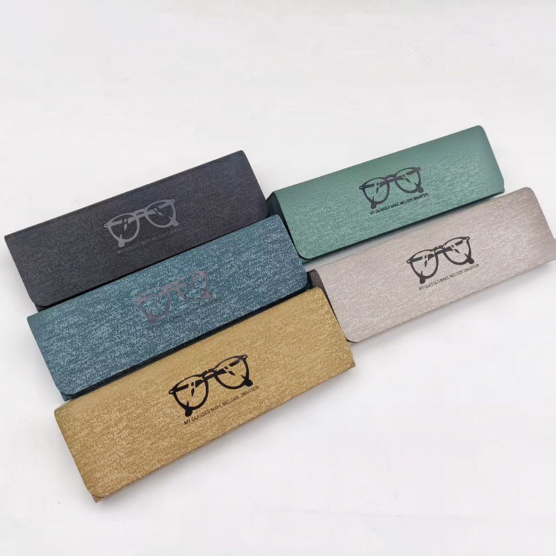 JH-691 Triangle handmade glasses box, simple leather, anti pressure retro, myopia glasses box, sunglasses box, printed logo - image3