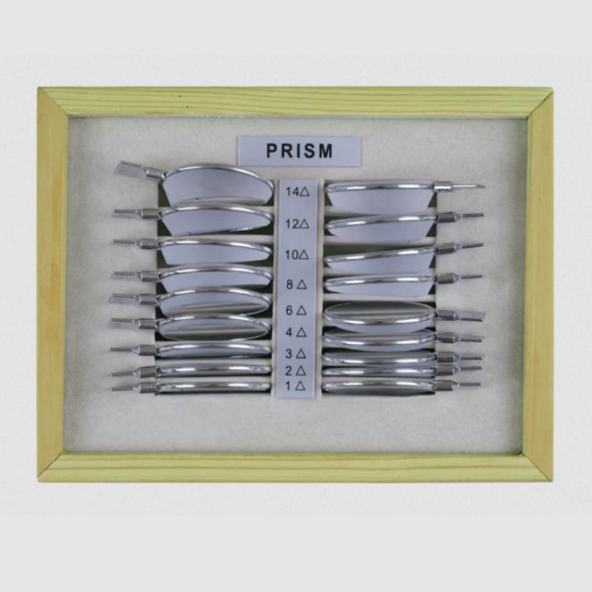 PR-18 18-Piece Ophthalmic Prism Trial Lens Set, 1△-14△, Durable Metal Rim with Wooden Tray & Aluminum Case
